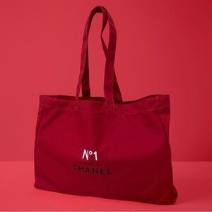 CHANEL Red Canvas Tote